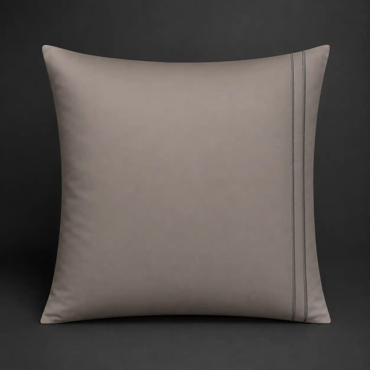 Square Stone Polycotton Percale 200TC Continental pillowcase with two rows of Grey satin stitching.