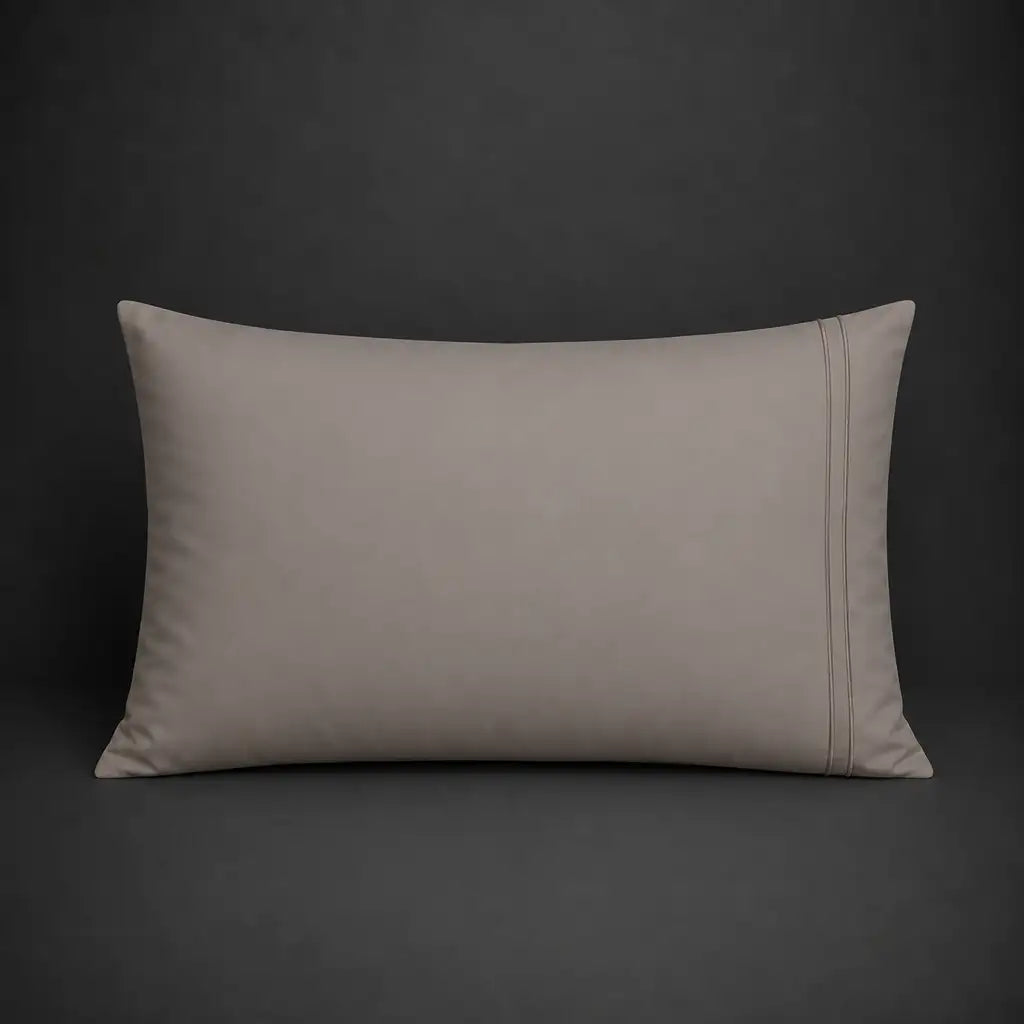 Stone Polycotton Percale 200TC King pillowcase with two row Stone satin stitch.