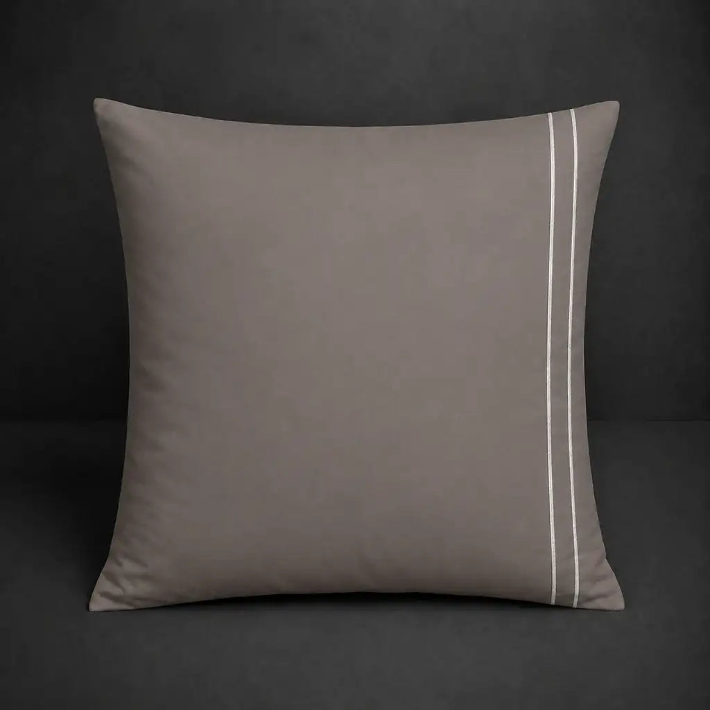 Square Stone Polycotton Percale 200TC Continental pillowcase with two row White satin stitch by Linen and Co