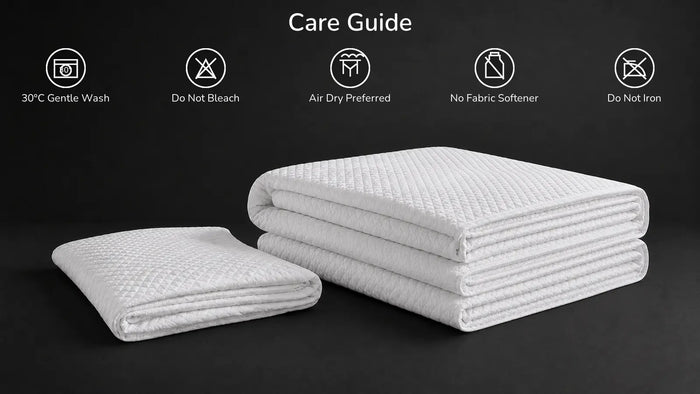Care notes imagery for Stonewashed Microfibre Quilted Bedspread Set