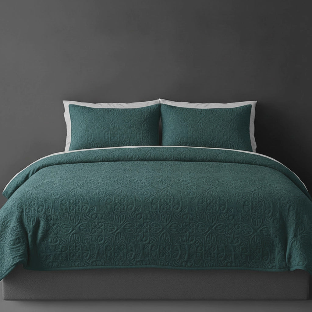 Teal French Velvet bedspread on bed by Linen and Co - luxury hospitality bedspread with textured finish