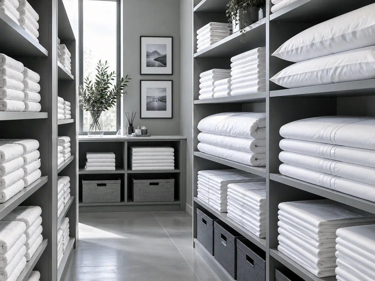Organised hospitality linen for top-ups and repeat orders