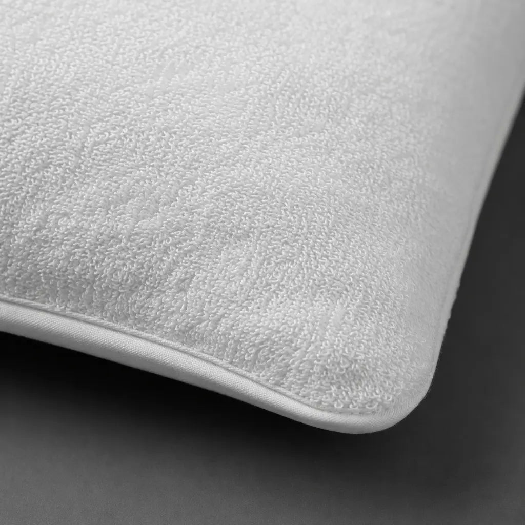 Close-up of white terry towelling on the Linen and Co Wetsafe pillow protector
