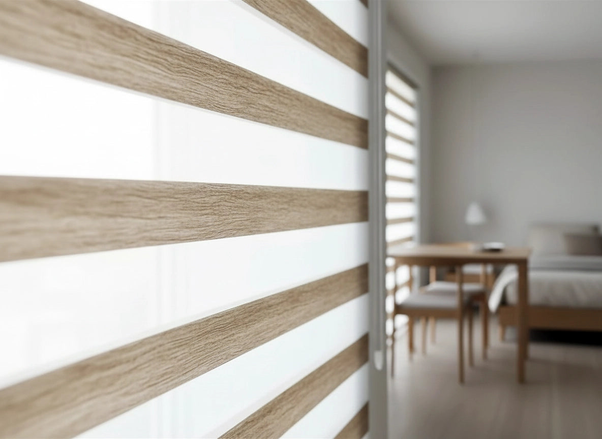 Triple Sheer zebra blinds n for light control and privacy, ideal for hospitality and residential interiors by Linen and Co
