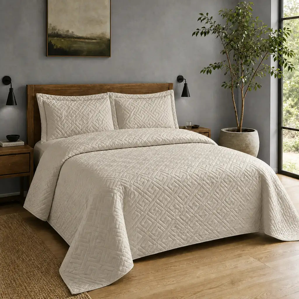 Natural Tuscany Quilted Bedspread Set - Hero room view