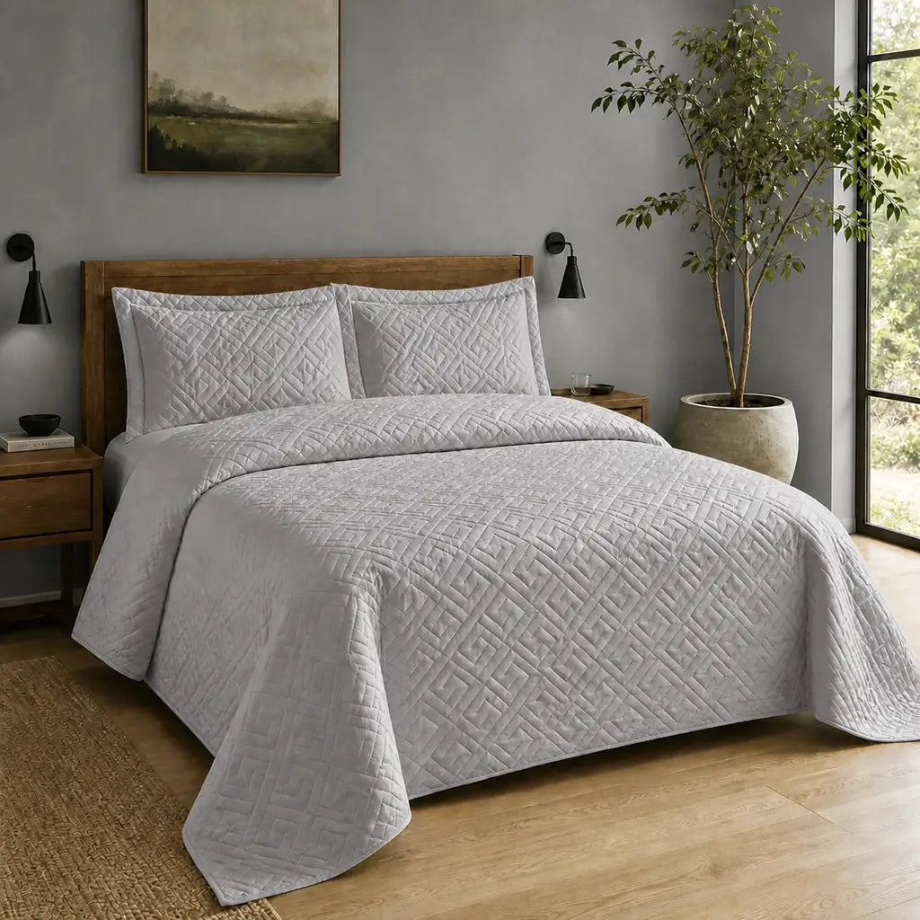Platinum Tuscany Quilted Bedspread Set - Hero room view