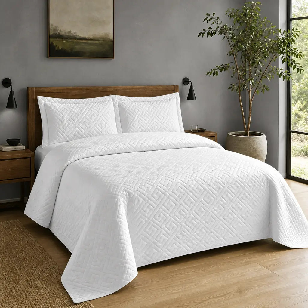 White Tuscany Quilted Bedspread Set - Hero room view