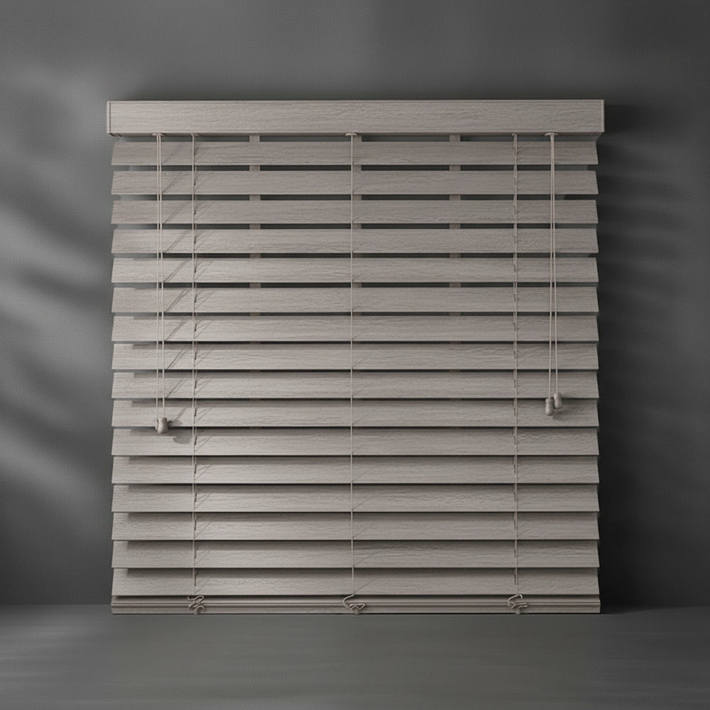 Weathered Oak 50mm Foiled Eco Wood Venetian blind by Linen and Co - premium hospitality window blinds