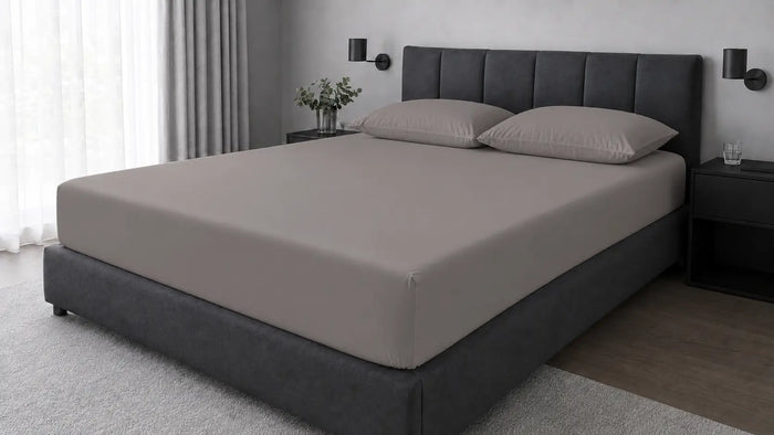 Stone Polycotton 200TC Fitted Sheet