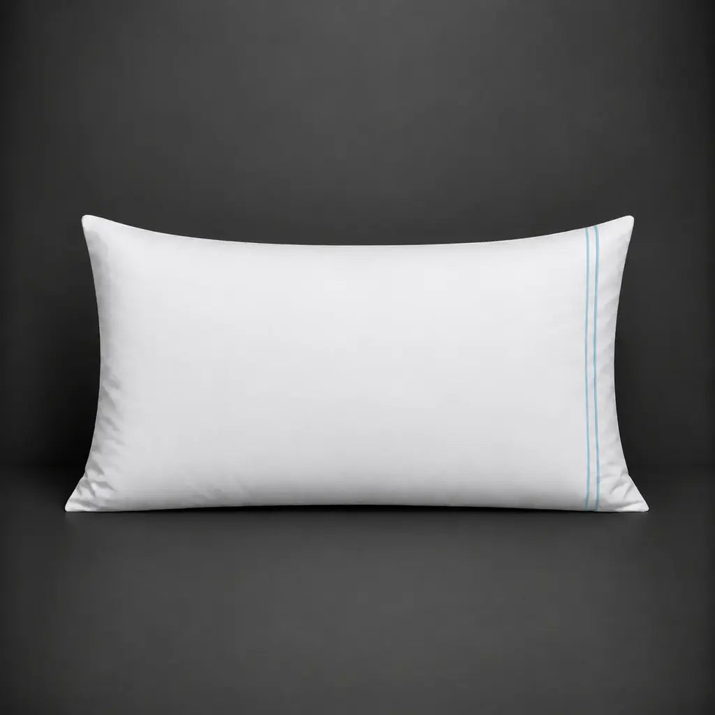 White 100% Cotton Percale 200TC pillow case, Standard and King, Duck Egg two-row satin stitch - front view - Linen and Co