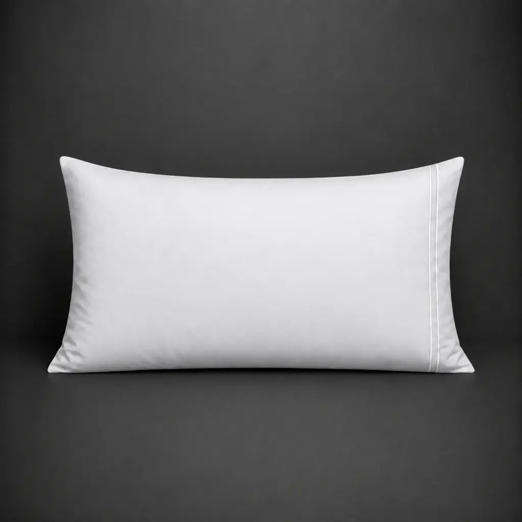 White 100% Cotton Percale 200TC pillow case, Standard and King, White two-row satin stitch - front view - Linen and Co