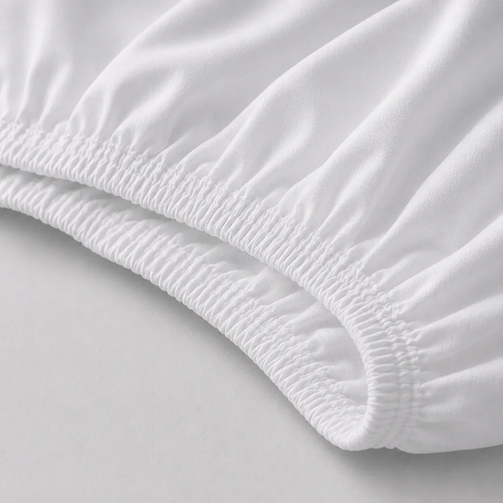 White Cotton Percale 200TC Fitted Sheets elastic edge detail - Linen and Co