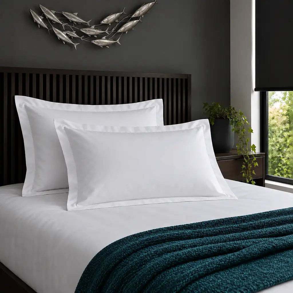 Oxford white 200TC 100% cotton percale pillowcases with no satin stitch border by Linen and Co