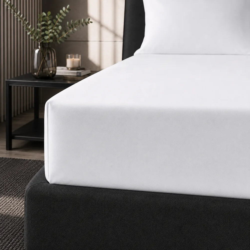 White Cotton Percale 300TC Fitted Sheets extra depth deep pocket corner detail - Linen and Co