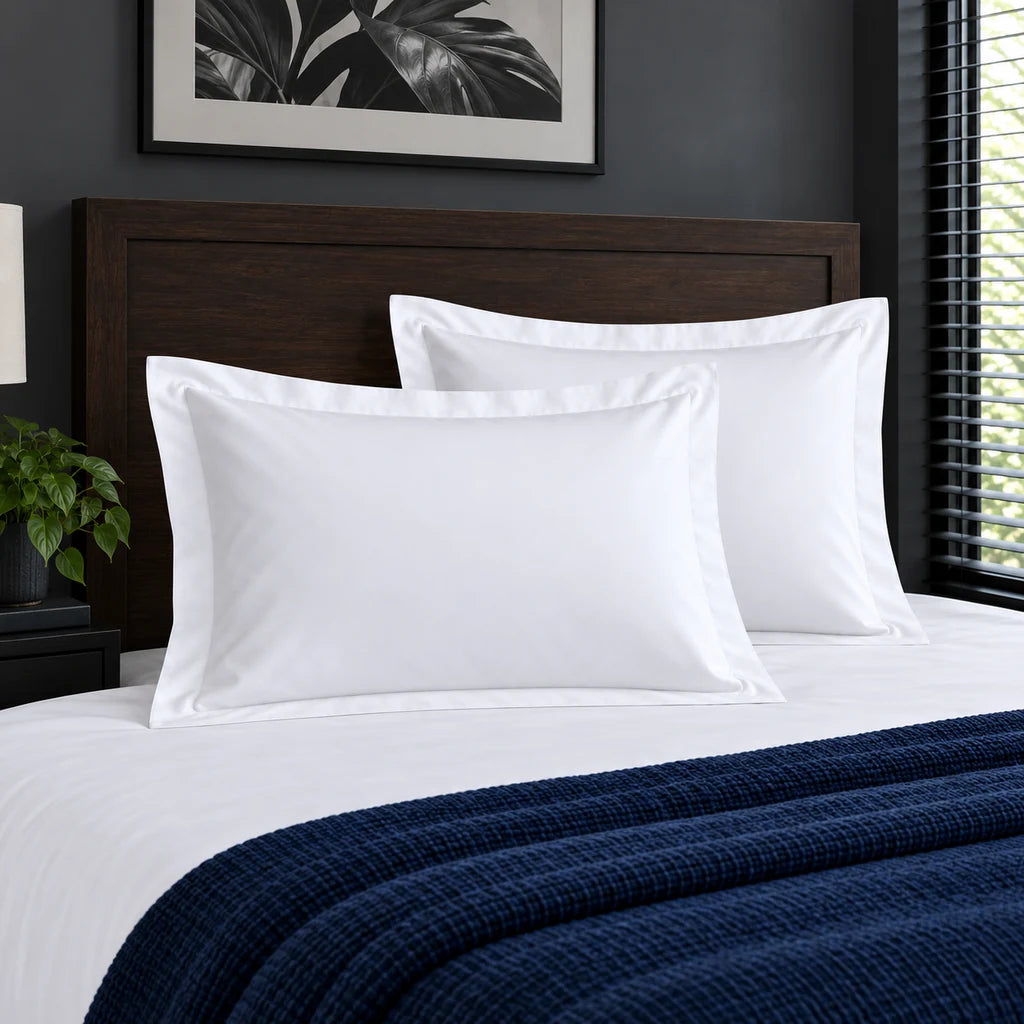 Oxford white 300TC 100% cotton percale pillowcases with no satin stitch border by Linen and Co