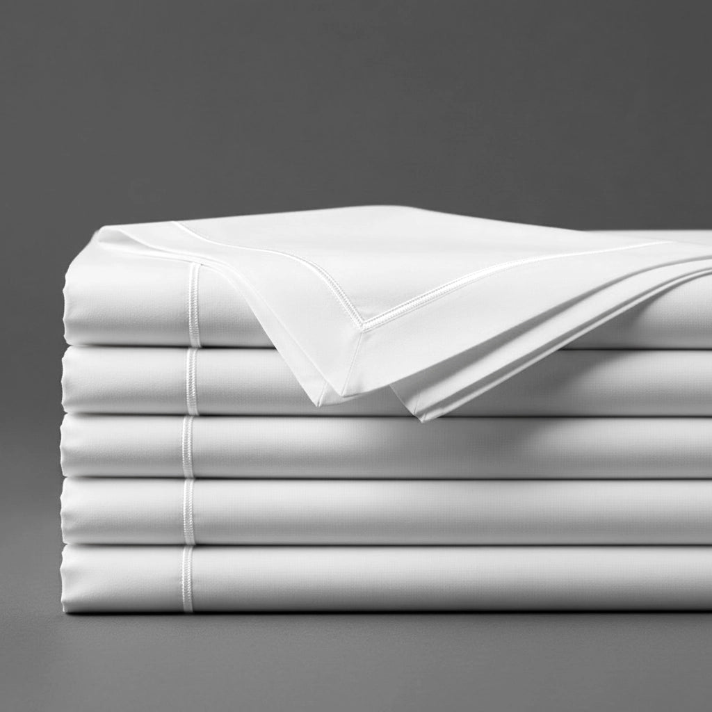 White Flat Sheet with White Satin Stitch by Linen and Co - premium bed linen