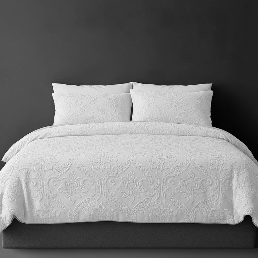 White Melissa bedspread on bed by Linen and Co - luxury hospitality bedspread with textured finish