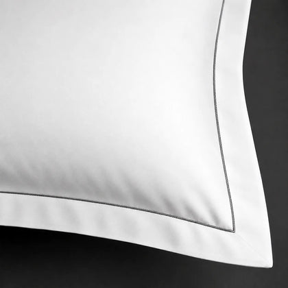Oxford One Row Satin Stitch - White Cotton 200TC Duvet Cover Set - Linen and Co