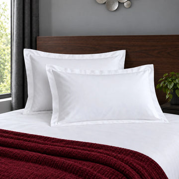 Oxford white 200TC polycotton percale pillowcases with no satin stitch border by Linen and Co