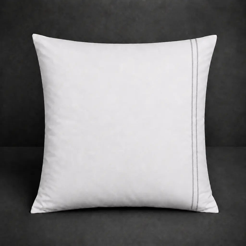 White Polycotton Percale 200TC Continental pillow case with Grey two-row satin stitch - front view - Linen and Co