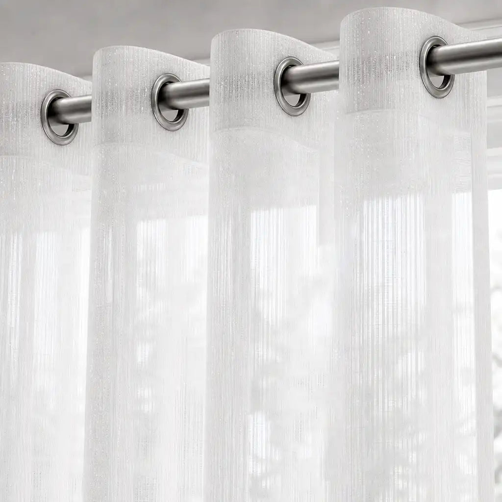 Whittaker White sheer curtain fabric and eyelet detail by Silk House