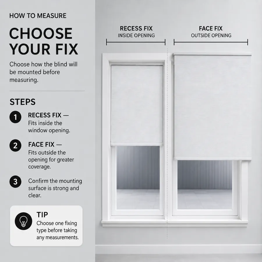 Step 1: choosing recess fix (inside the frame) or face fix (outside the frame)